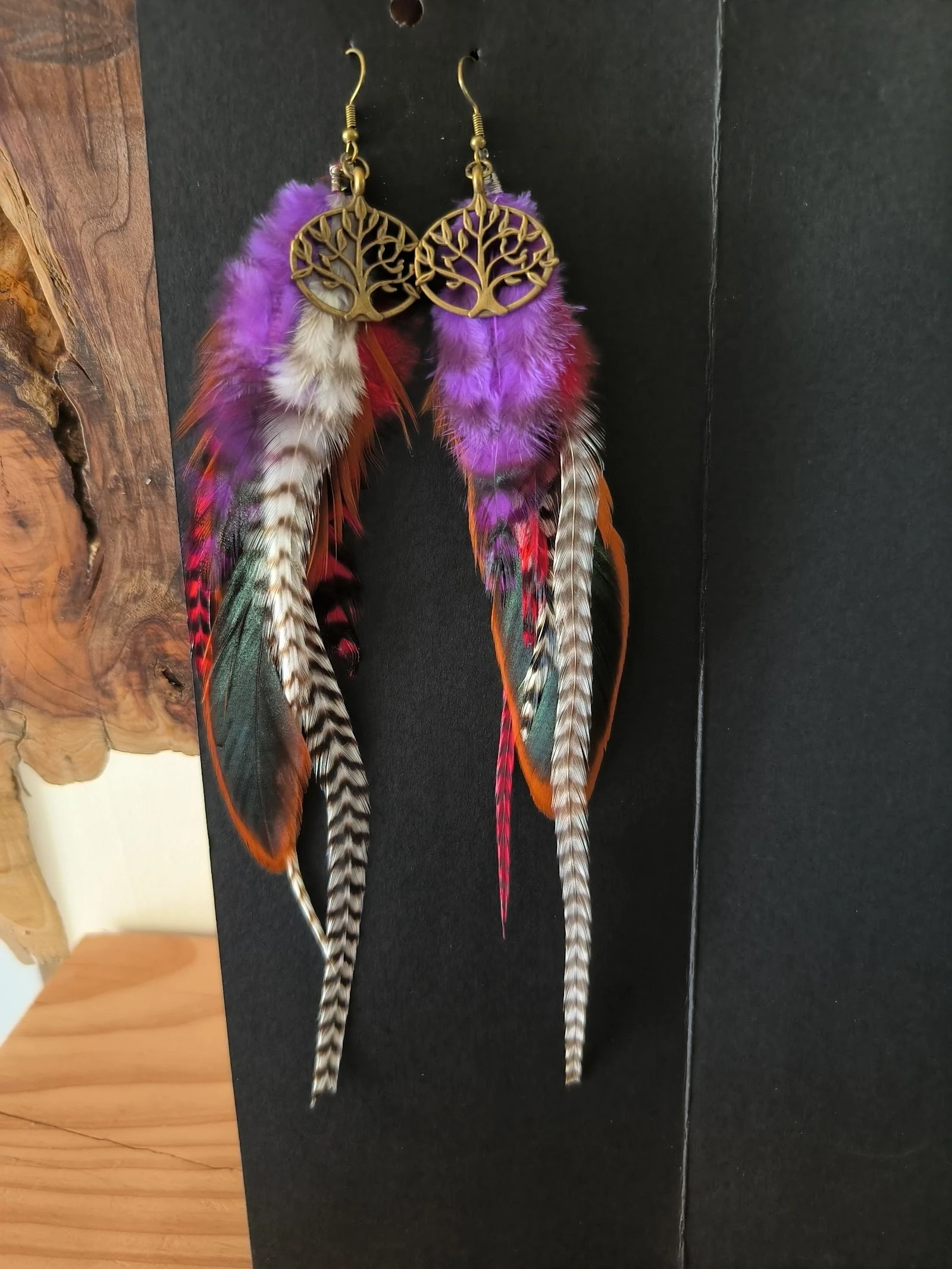 Boucles d'oreilles originales xl très longues en plumes naturelles 